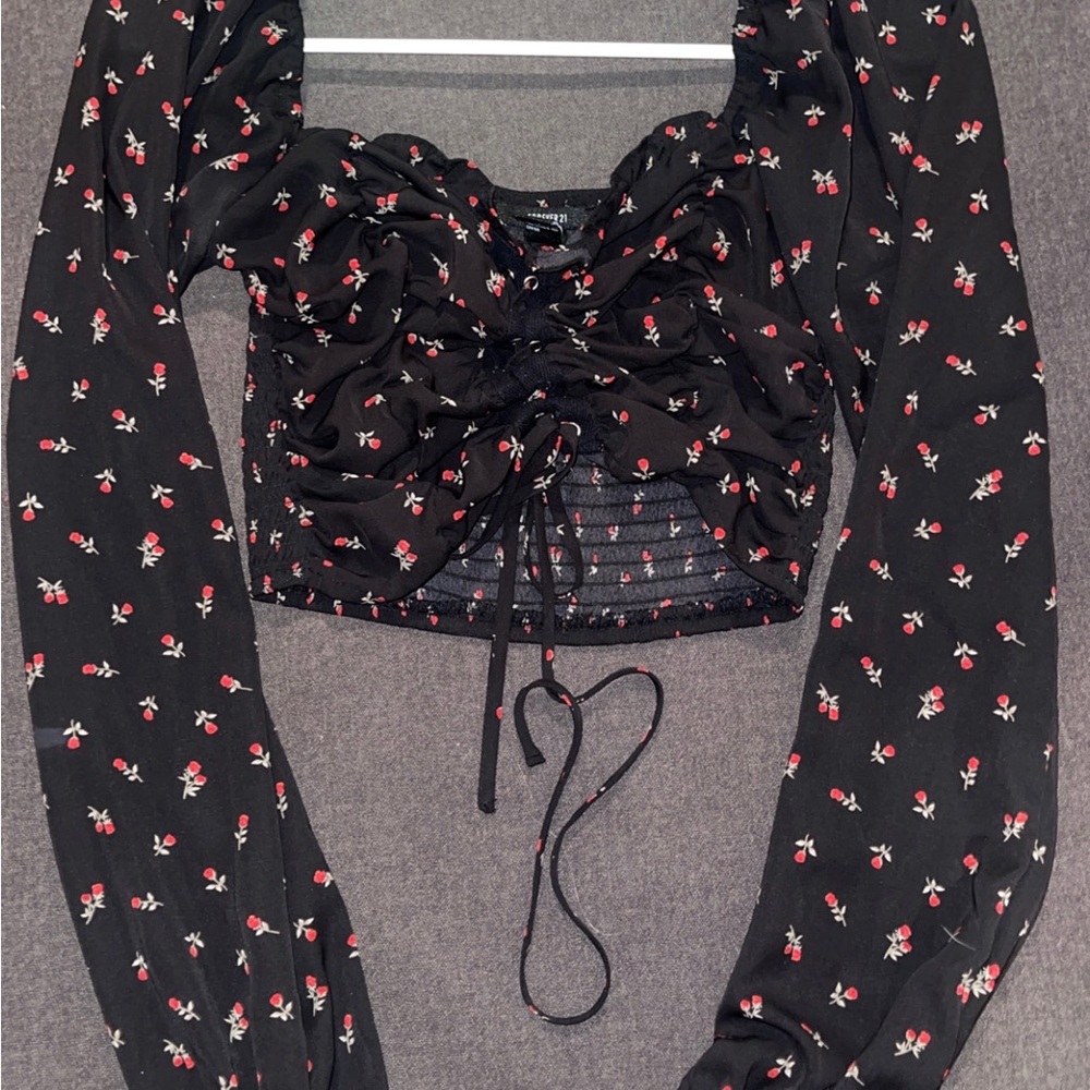 Floral Black Long Sleeve Top